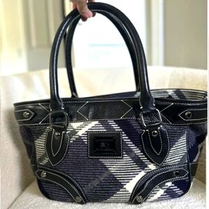 Burberry Blue & White Nova Check Tote Bag